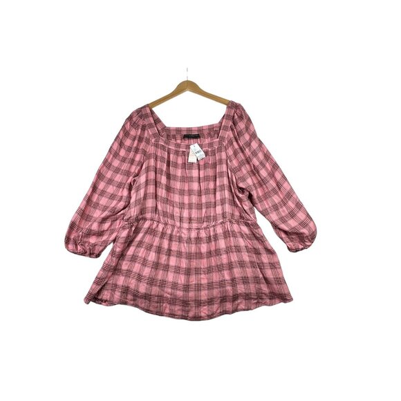 New Lane Bryant Medium‎ Sleeve Square Neck Peplum Blouse Size 22 Pink - Picture 2 of 8